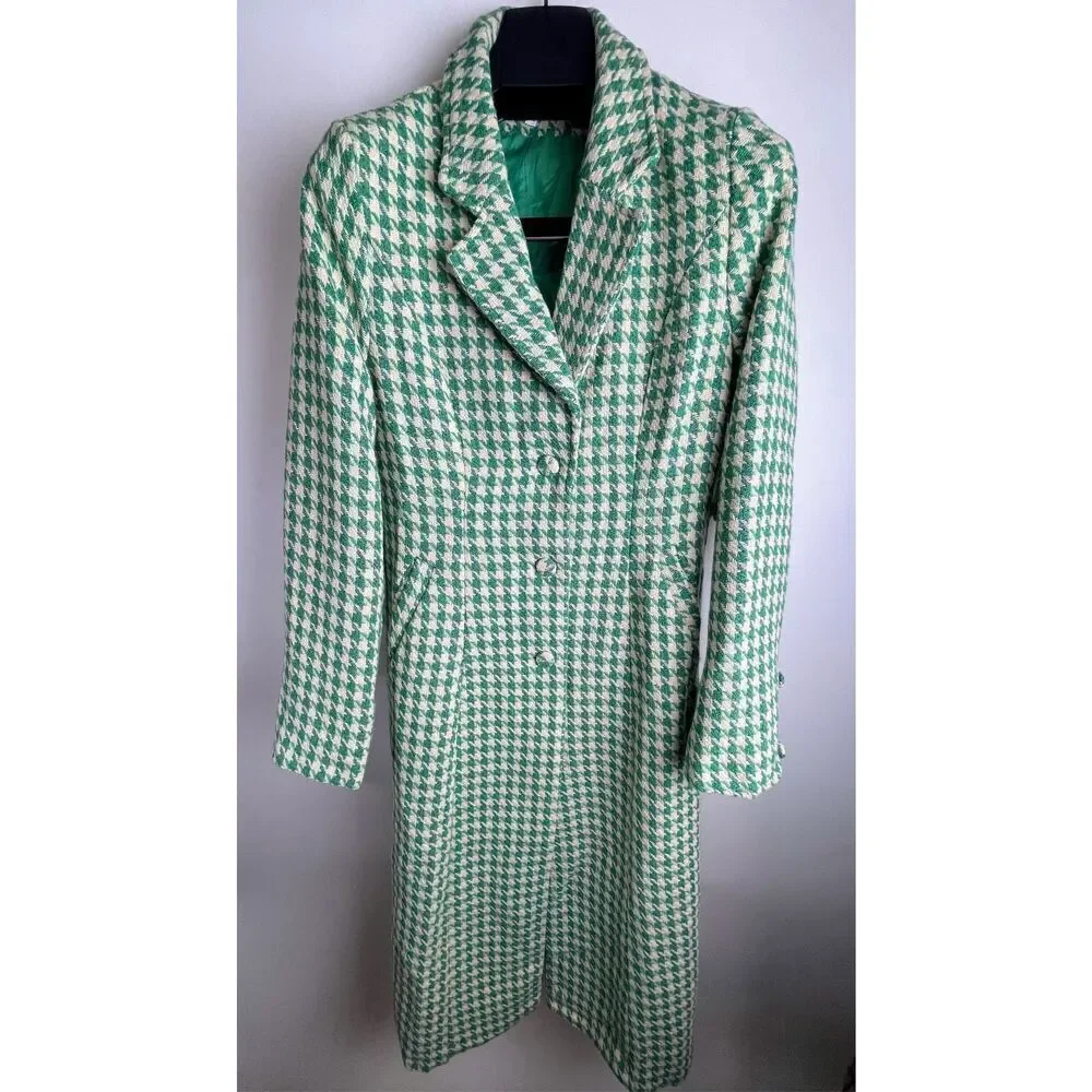 Green Houndstooth Jacket Coat